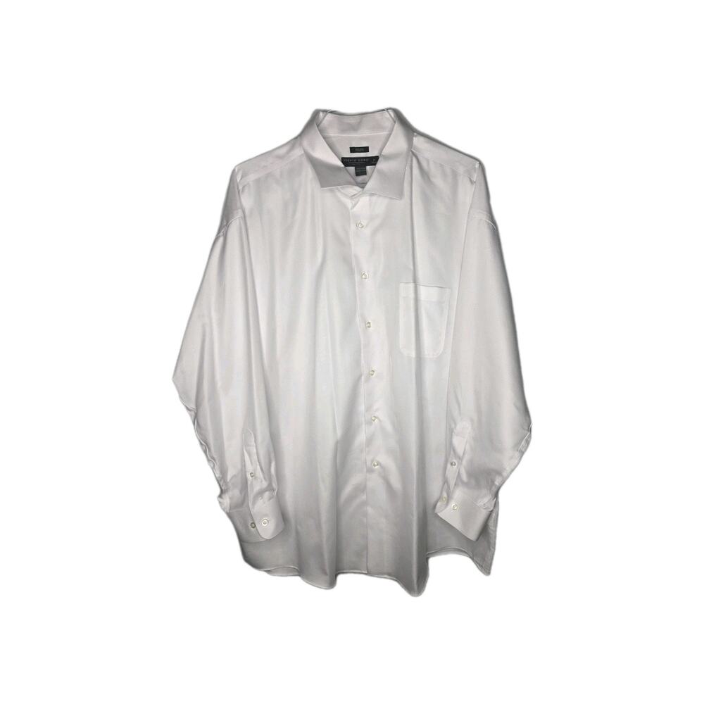 Pronto Uomo Dress Shirt Mens 19 34/35 White Non-Iron Classic Fit Cotton LS